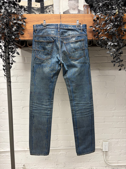 Dior Homme ‘Luster’ Clawmark Waxed Green/Blue Skinny Jeans