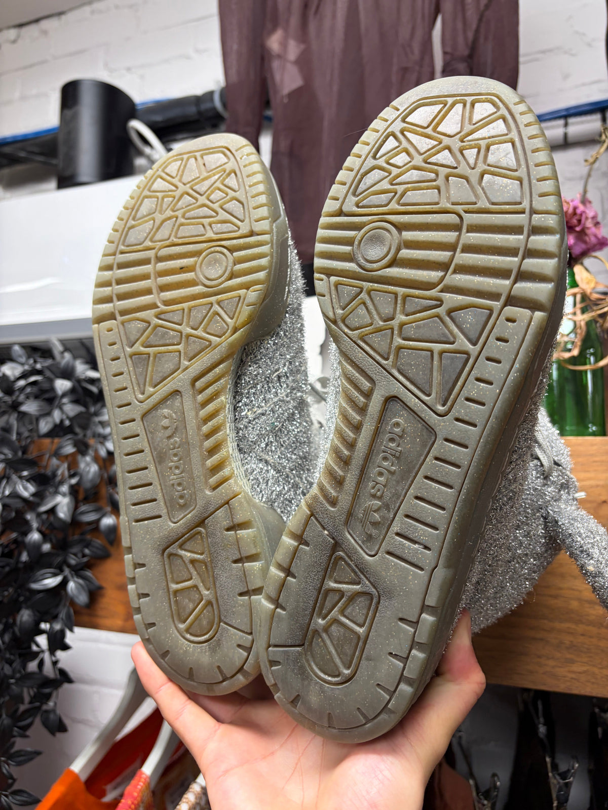 2013 Jeremy Scott x Adidas Silver ‘Tinsel Bear’ High Top Sneakers