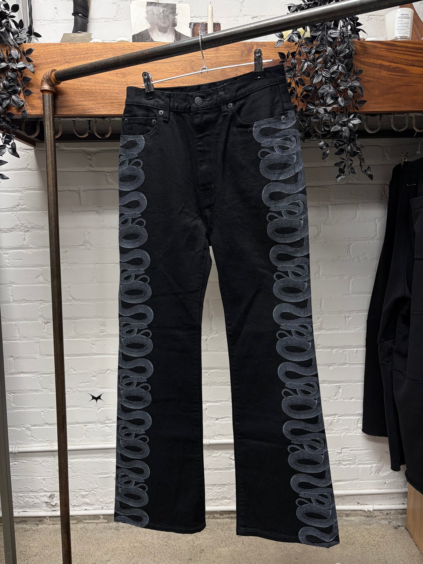 Hysteric Glamour Waxed ‘Snake Print’ Flared Denim