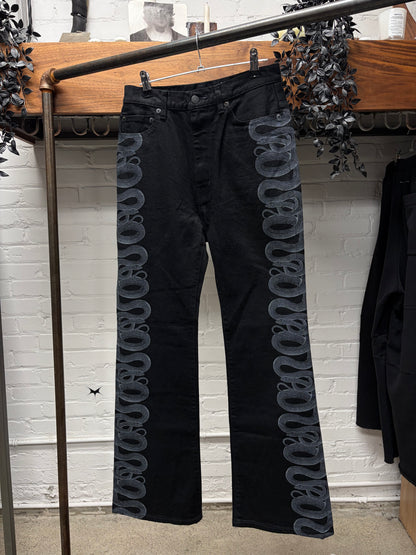 Hysteric Glamour Waxed ‘Snake Print’ Flared Denim