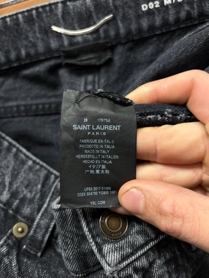 2017 Saint Laurent ‘D02’ Distressed Black Skinny Jeans