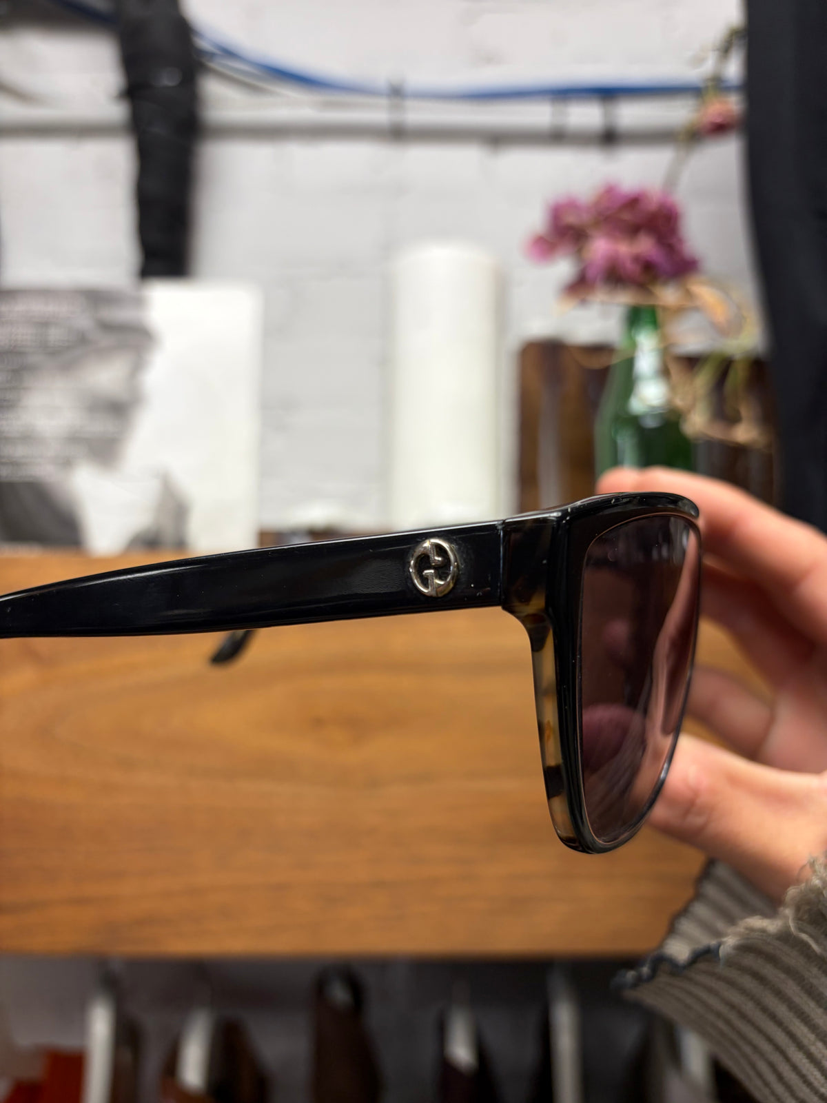 Gucci Brown/Gold ‘GG Logo’ Tortoiseshell Aviator Sunglasses