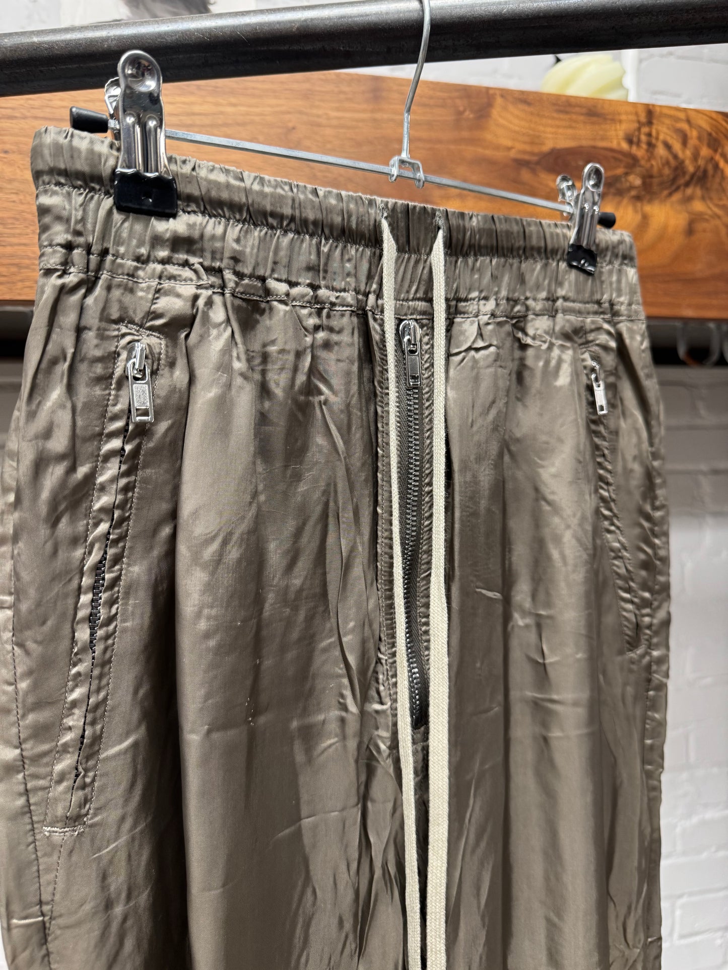 SS2022 Rick Owens ‘Fogachine’ Dust Brown Satin Track Pants