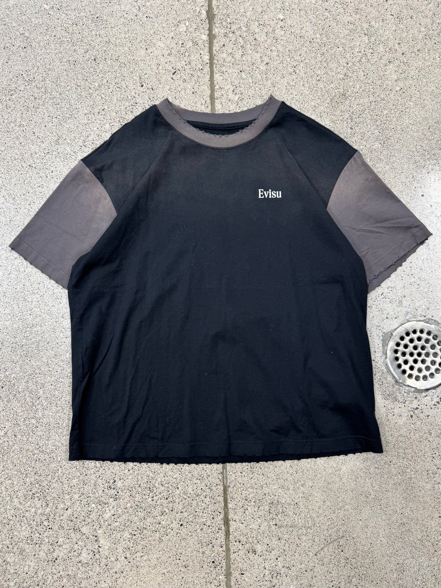 Evisu Distressed Black Ringer T-Shirt