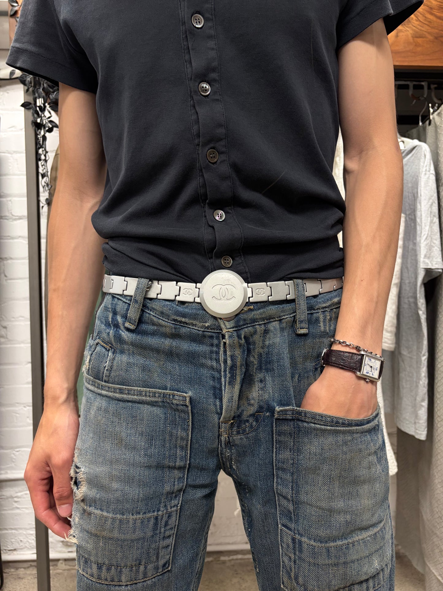 SS1999 Chanel ‘Watch Link’ Silver CC Interlock Logo Metal Belt