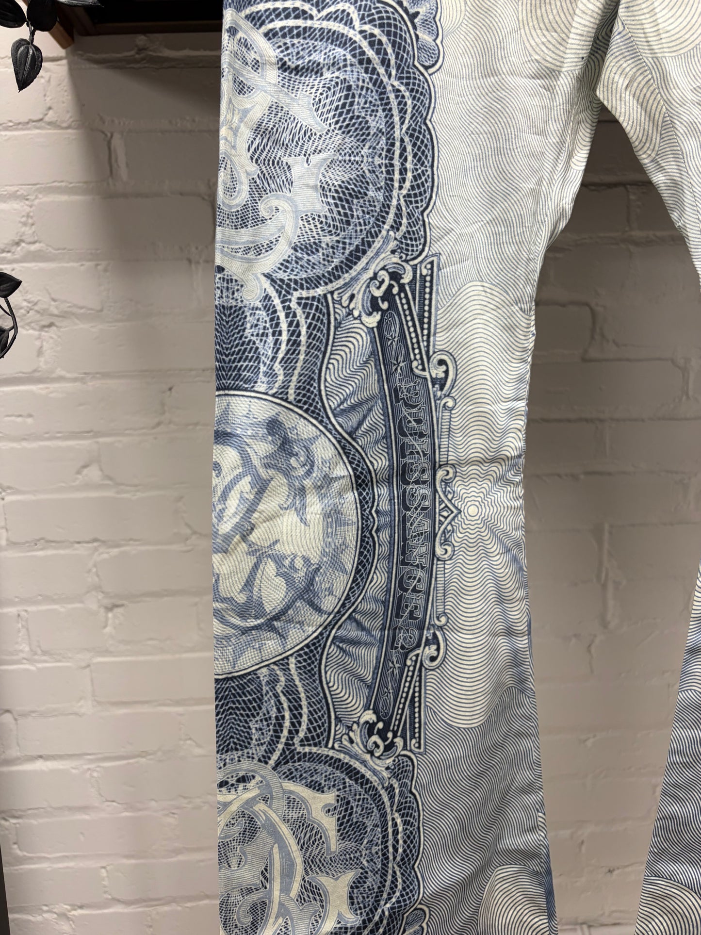 Vintage Jean Paul Gaultier ‘Mosaic Tapestry’ White/Blue Flared Leg Pants
