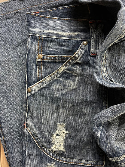 Tornado Mart Flare Cut Distressed Grey Denim