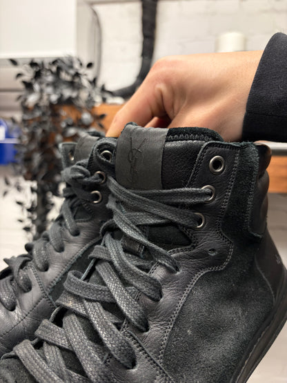 2000s Yves Saint Laurent Black Suede High Top Sneakers