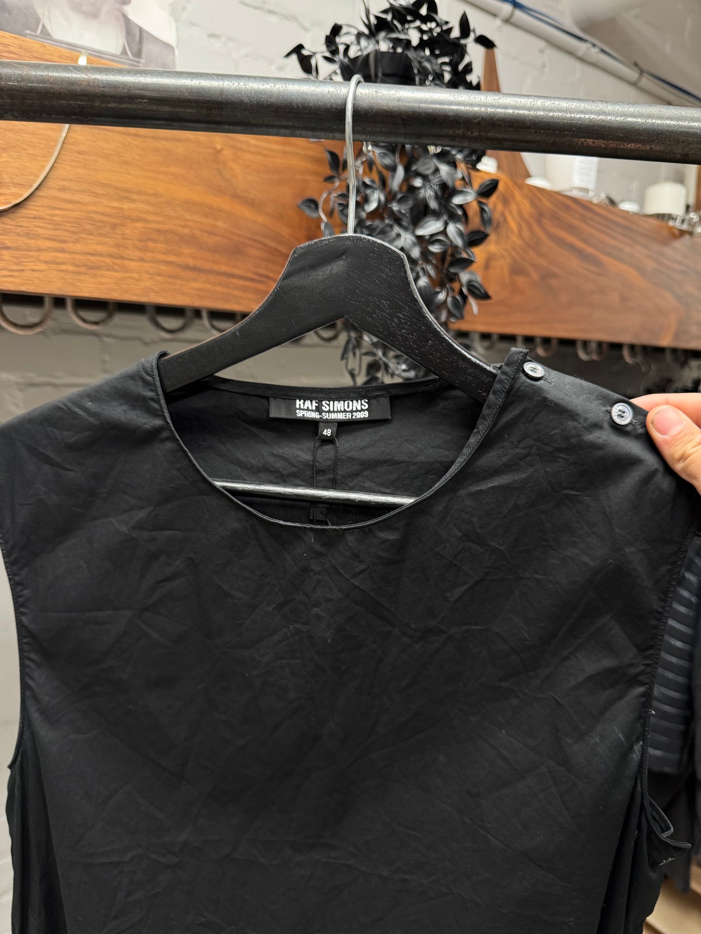 SS2009 Raf Simons ‘Side Button’ Raw Black Tank Top