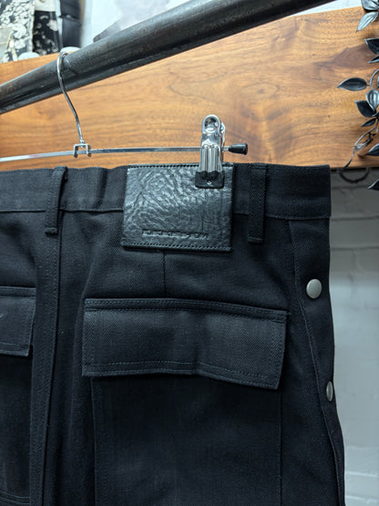 Rick Owens 16oz Japanese Denim ‘Pusher’ Button Snap Black Selvedge Bootcut Jeans