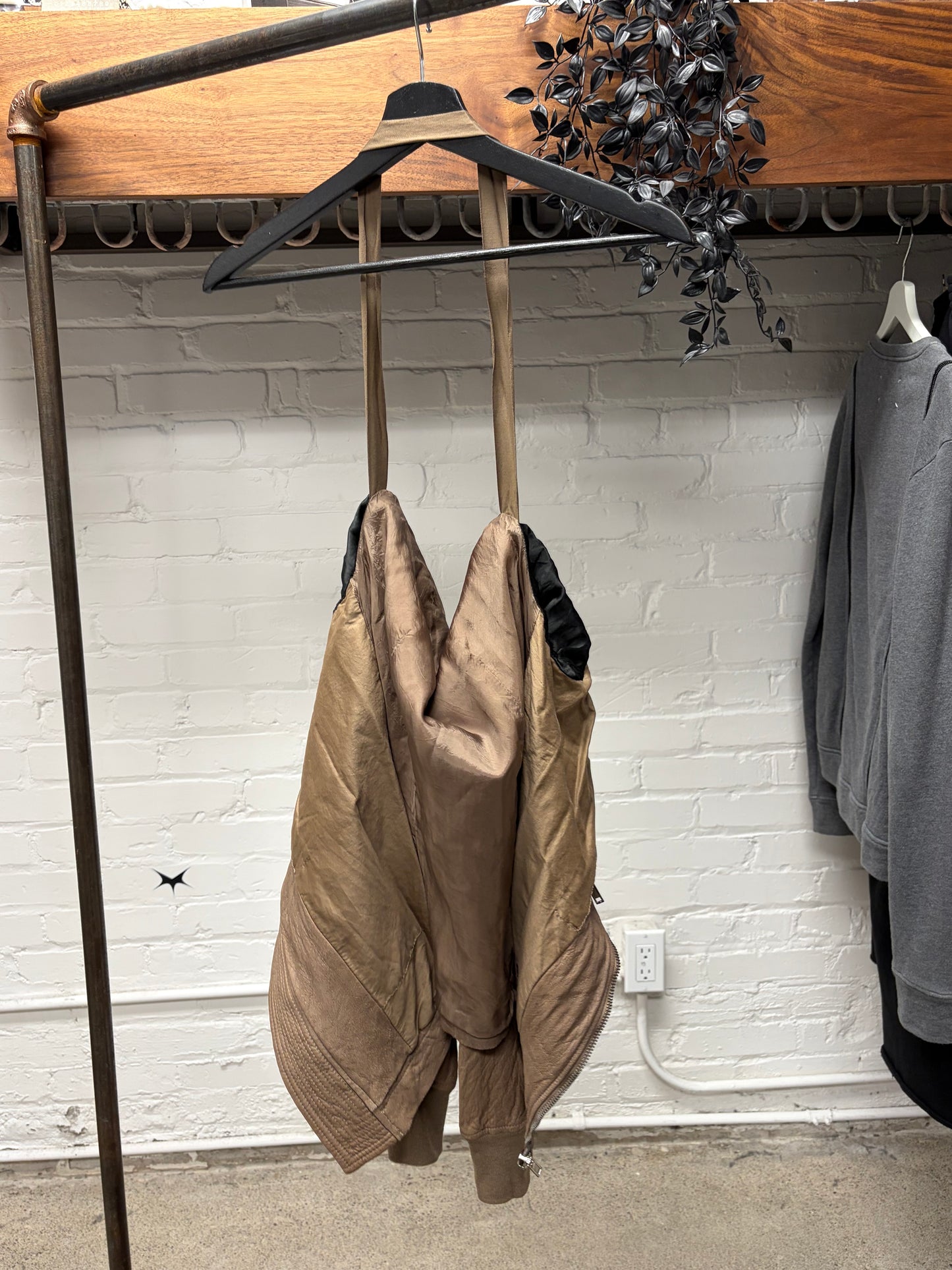 2000s Rick Owens O&M era Dust Brown High Neck Leather Jacket
