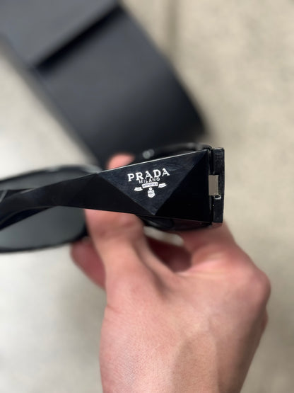 Prada ‘Symbole’ Geometric Black Wrap Sunglasses