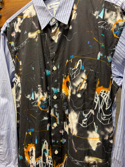 Comme Des Garçons Shirt x Futura2000 Graphic/Pinstripe Blue Button Up Shirt