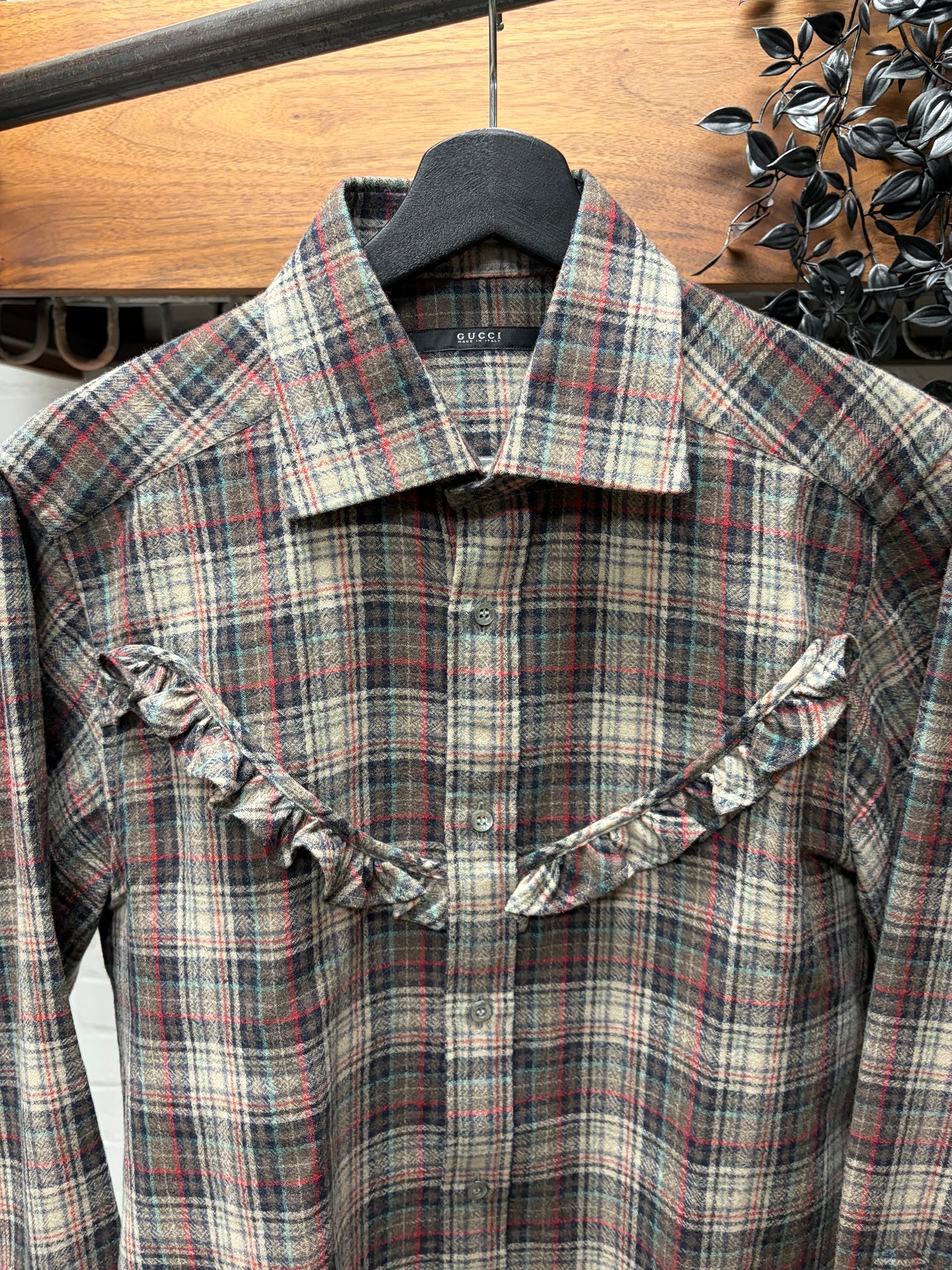 Gucci Plaid Western Shirt with Pleated ‘Ruffle’ Detailing