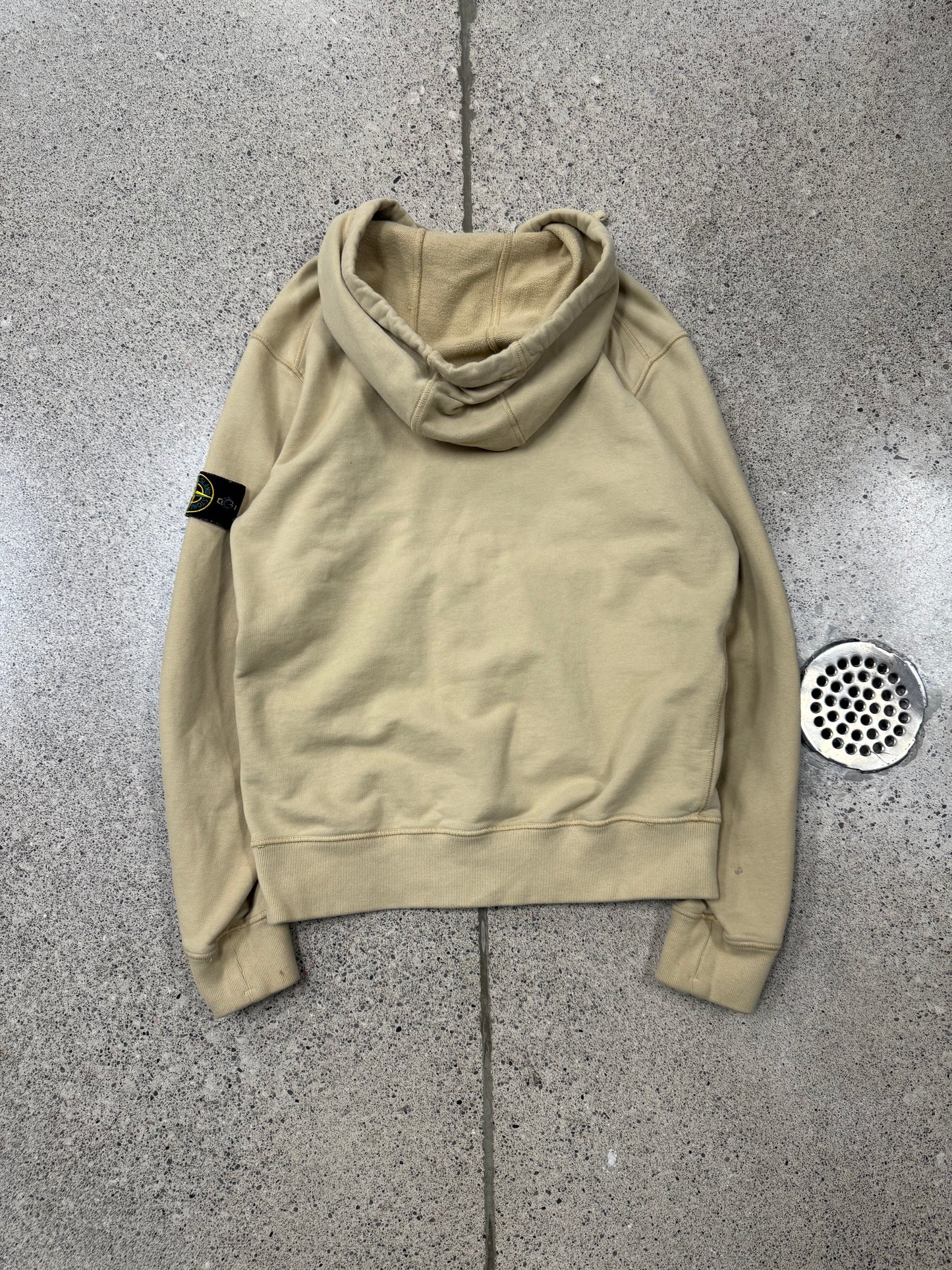 Stone Island ‘Sand’ Brown Badge Logo Zip Up Hoodie