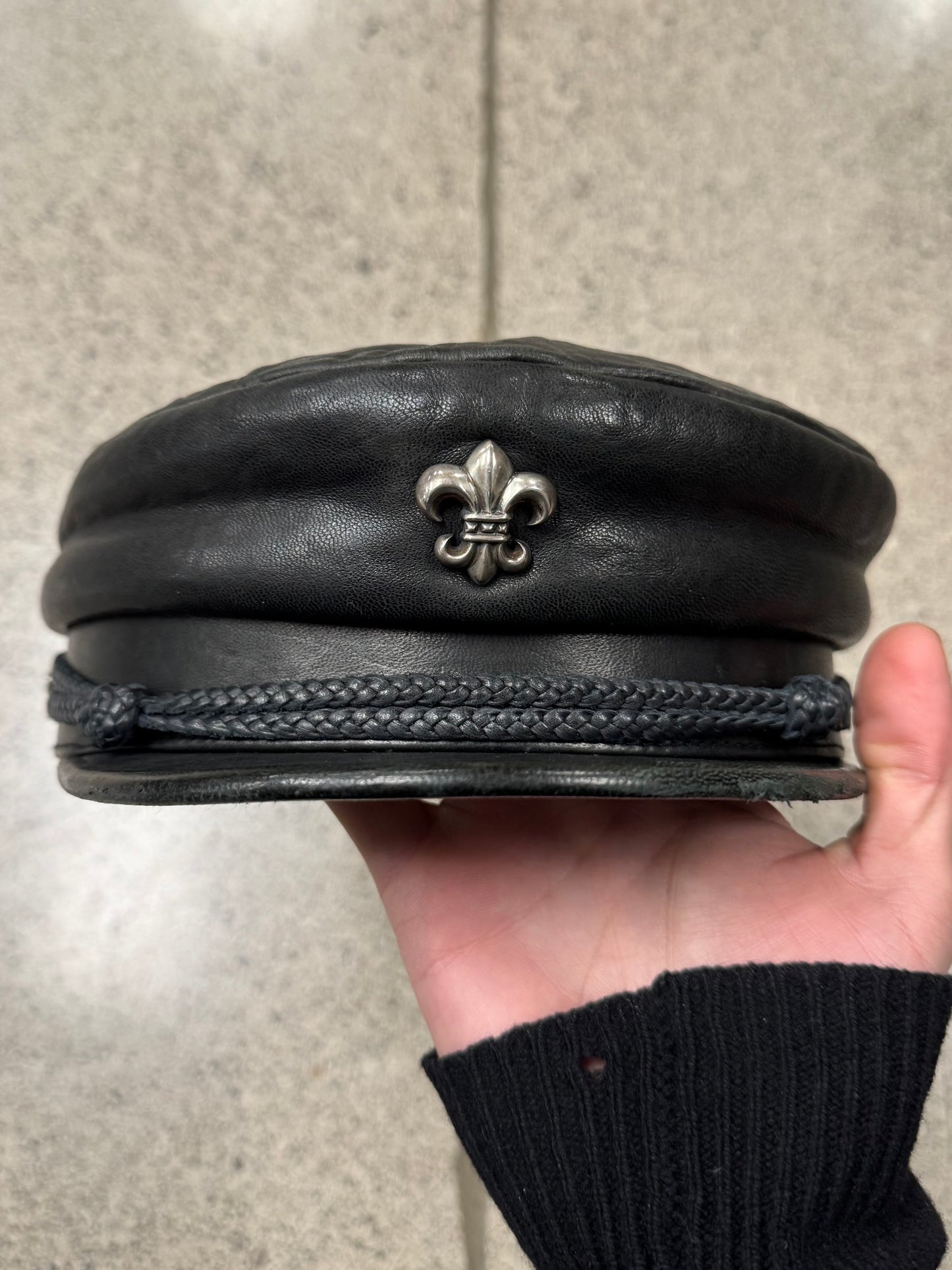 Chrome Hearts ‘Captain’ Fleur Cross Leather Hat