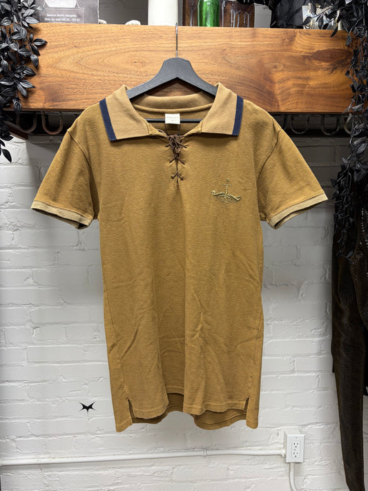 Kapital ‘Sailor’ Embroidered Crest Logo Lace-Up Brown Cotton Polo