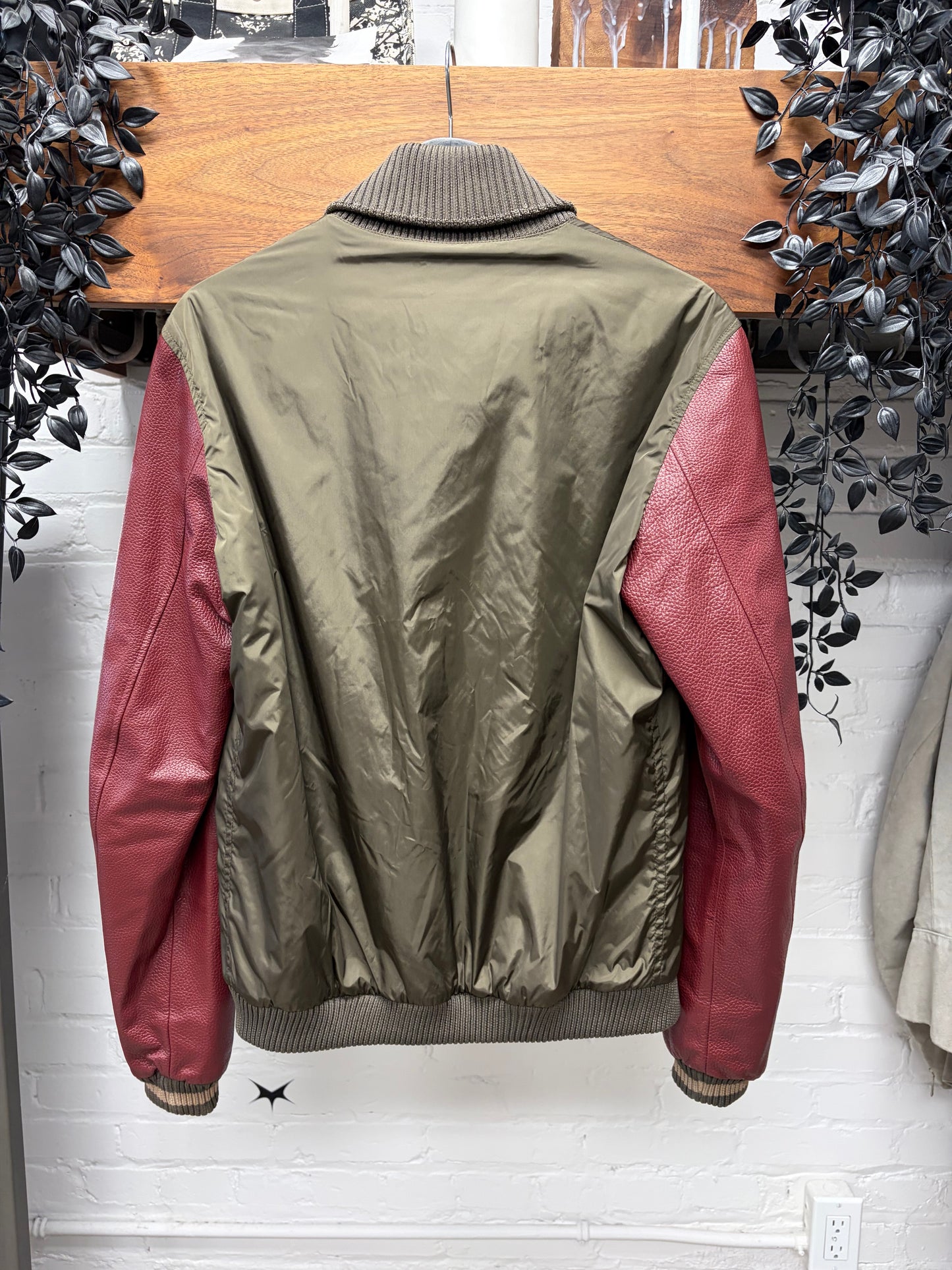 2000s Gucci Dark Nylon/Leather Ribbed Collar Varsity Jacket