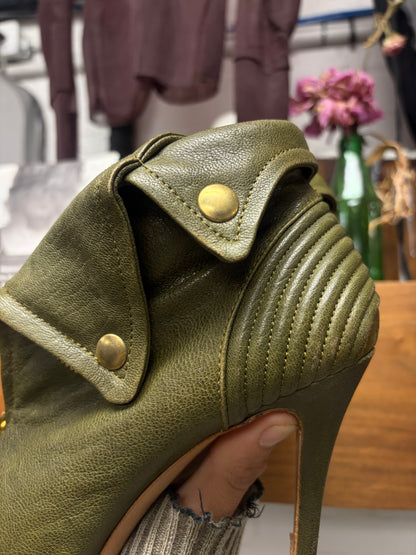 2012 Alexander McQueen ‘Faithful’ Green/Gold Leather ‘Biker Jacket’ Heels