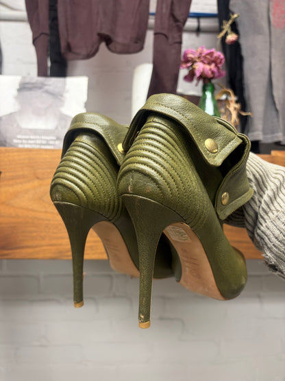 2012 Alexander McQueen ‘Faithful’ Green/Gold Leather ‘Biker Jacket’ Heels