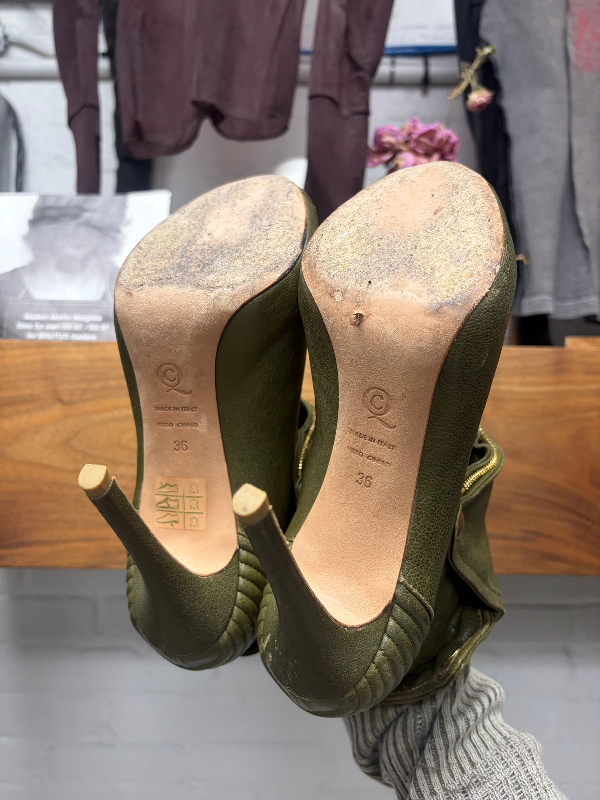 2012 Alexander McQueen ‘Faithful’ Green/Gold Leather ‘Biker Jacket’ Heels