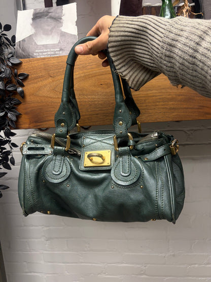 Chloe Dark Green Leather ‘Paddington’ Bag with Gold Hardware