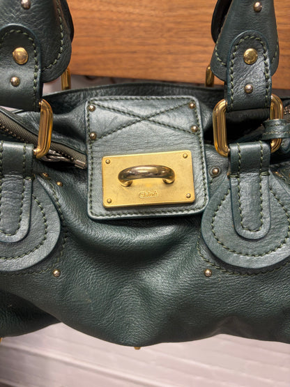 Chloe Dark Green Leather ‘Paddington’ Bag with Gold Hardware