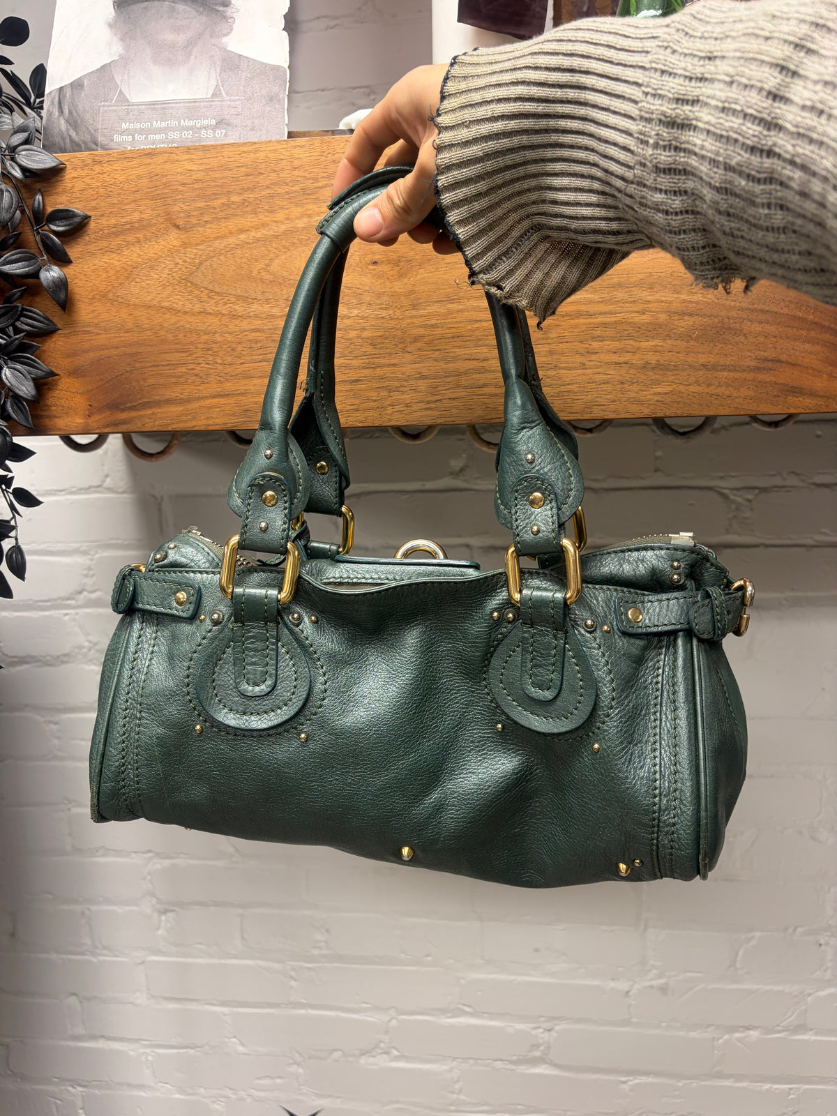 Chloe Dark Green Leather ‘Paddington’ Bag with Gold Hardware