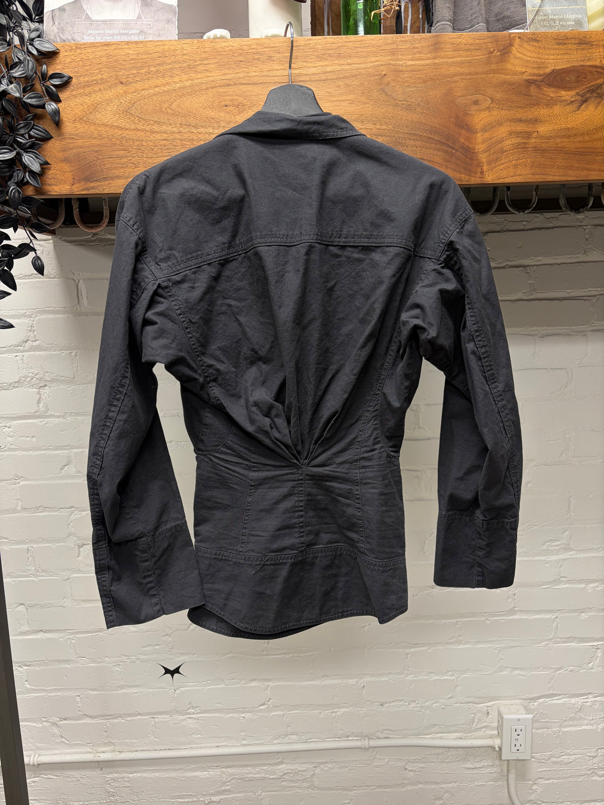 Isabel Marant Asymmetric Wrapped  Black Cinched Cotton High-Neck Jacket