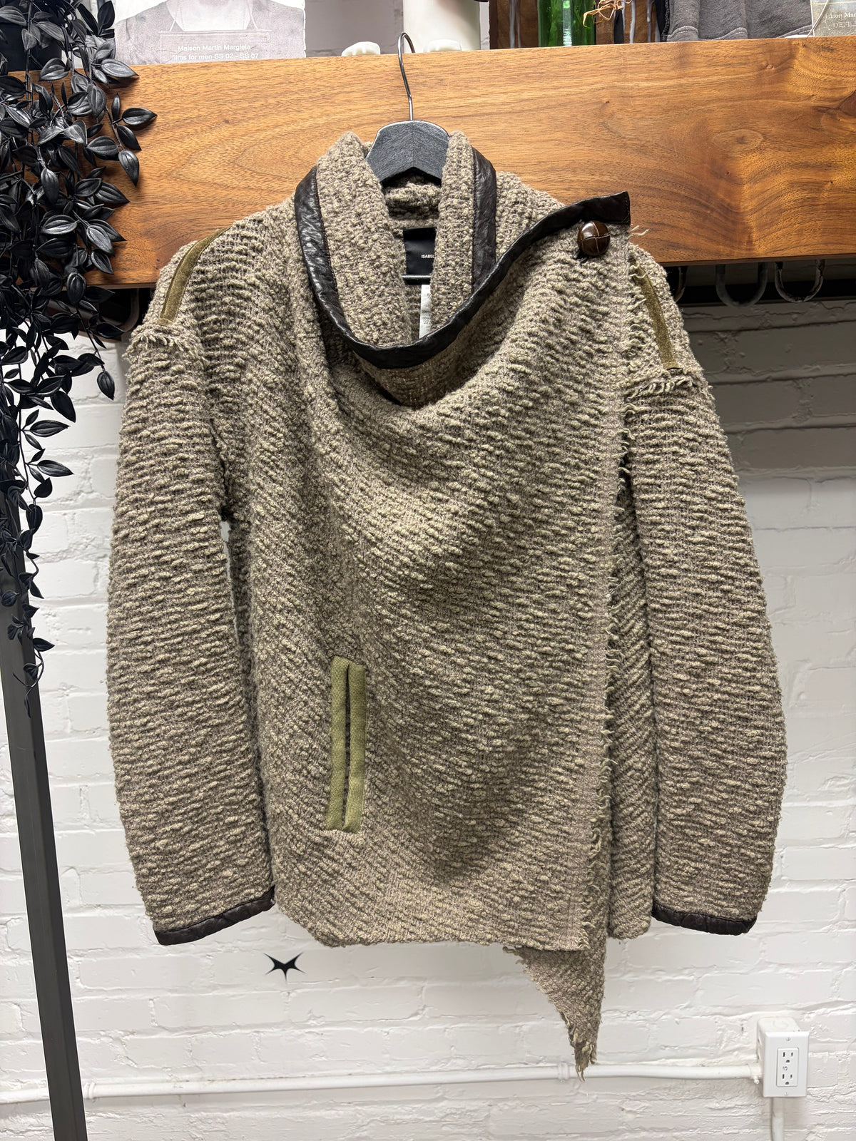 Isabel Marant Lamb/Swine Leather Shawl with Wood Button Closure