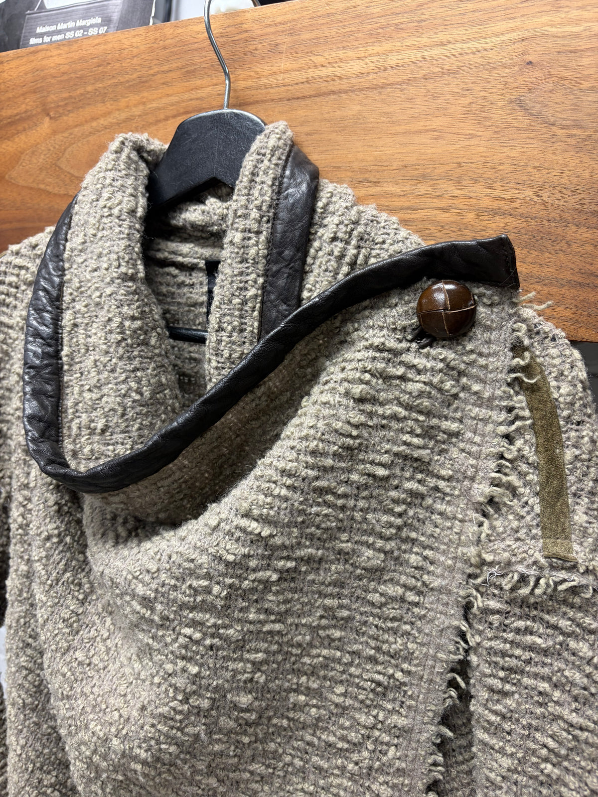 Isabel Marant Lamb/Swine Leather Shawl with Wood Button Closure