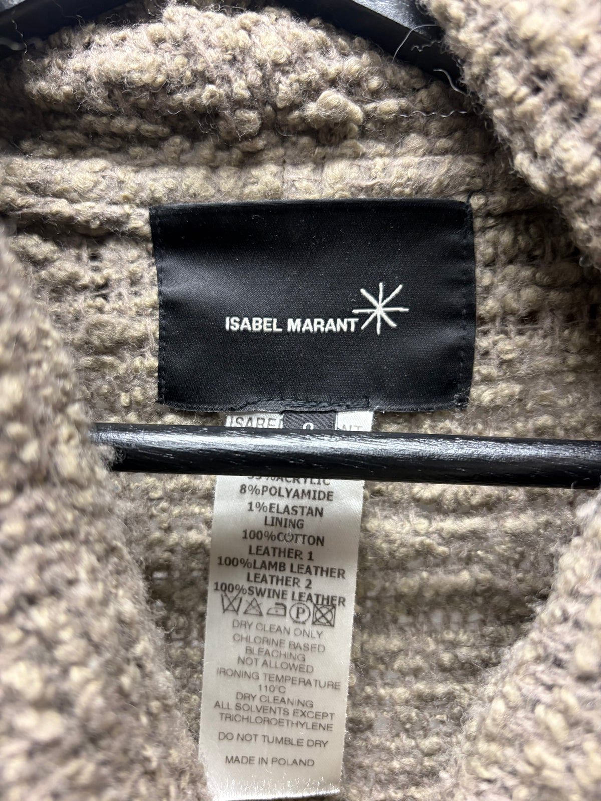 Isabel Marant Lamb/Swine Leather Shawl with Wood Button Closure