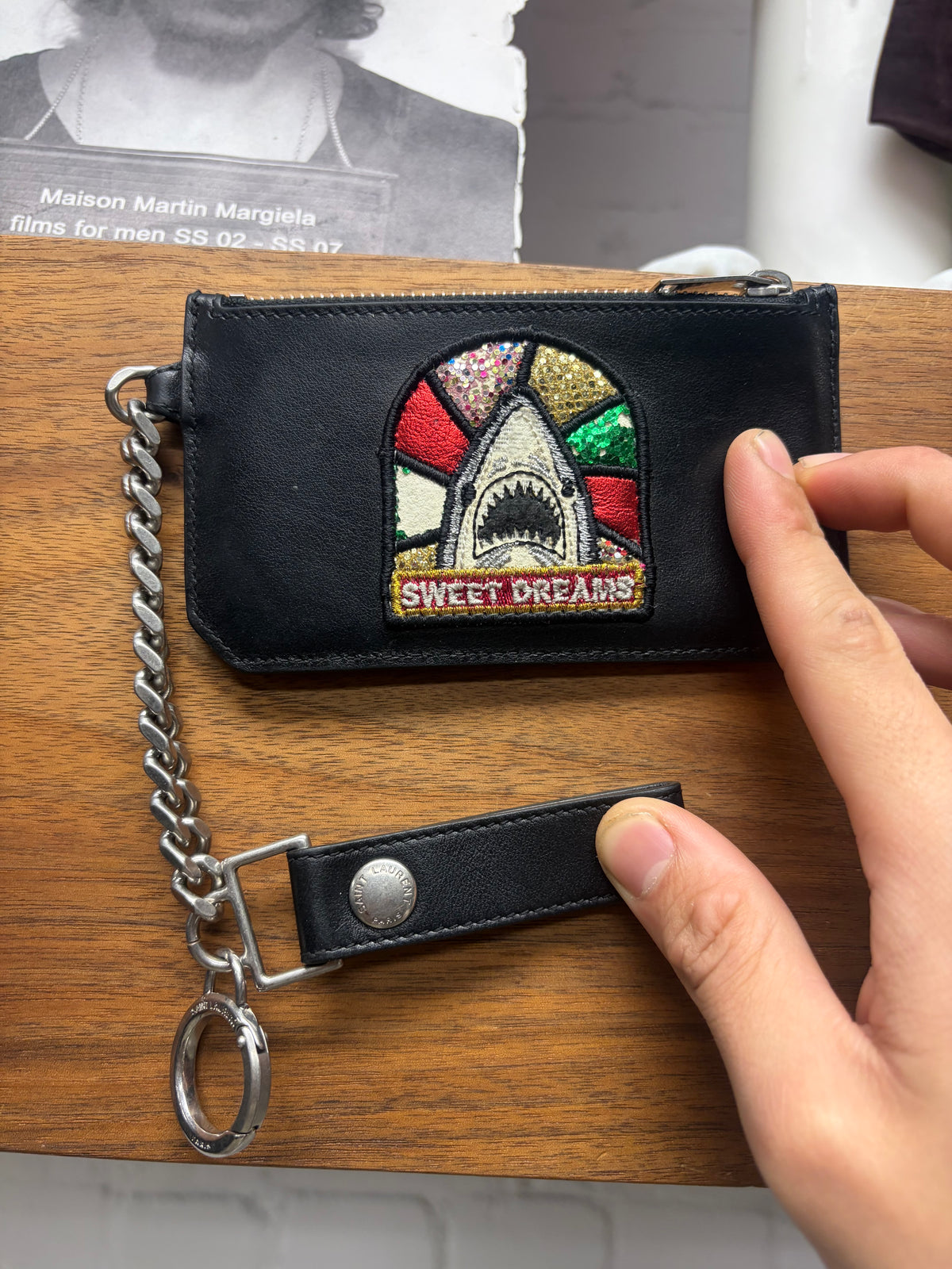 Saint Laurent ‘Sweet Dreams’ Black Leather Wallet with Chain and Leather Strap