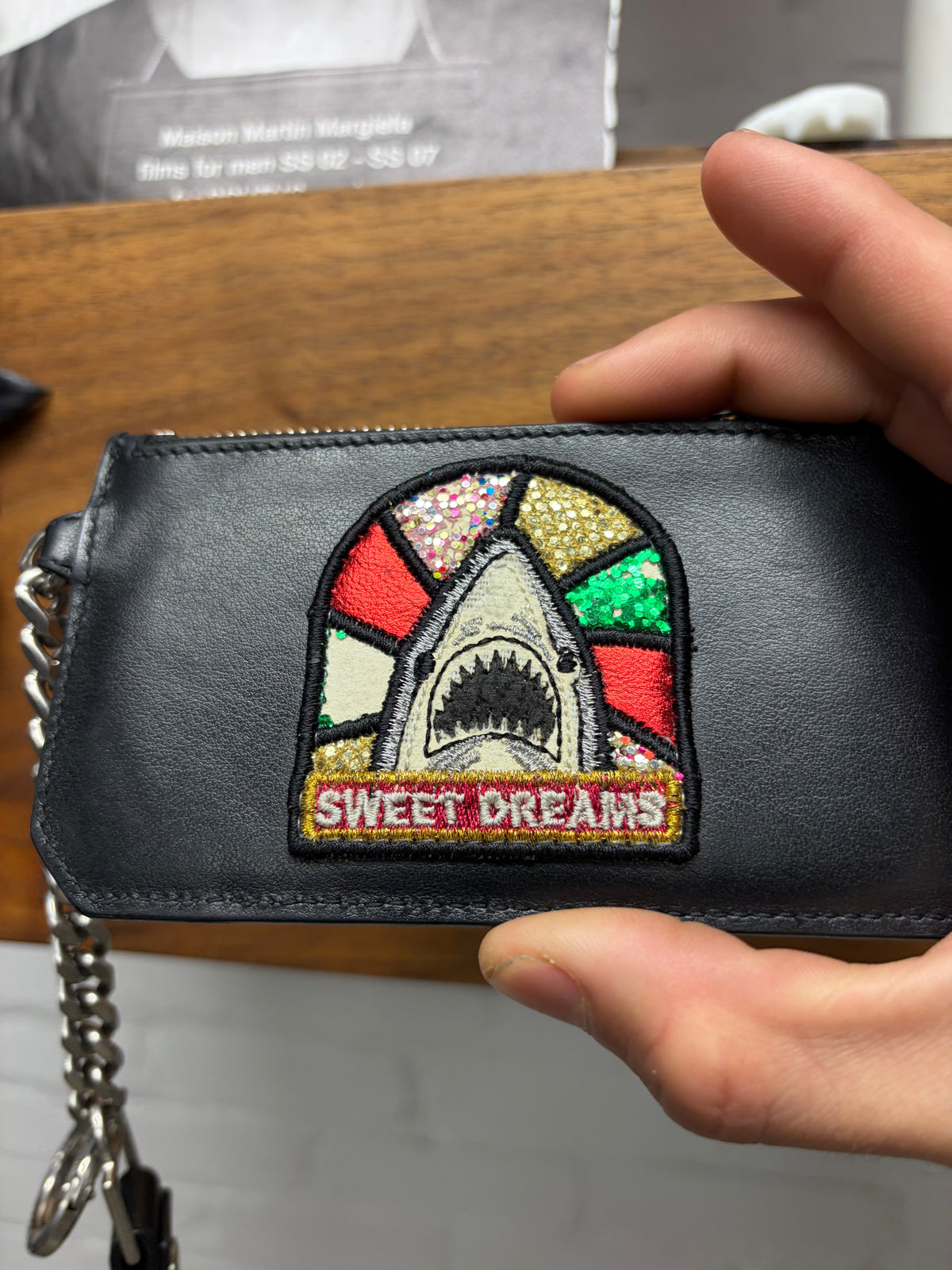 Saint Laurent ‘Sweet Dreams’ Black Leather Wallet with Chain and Leather Strap