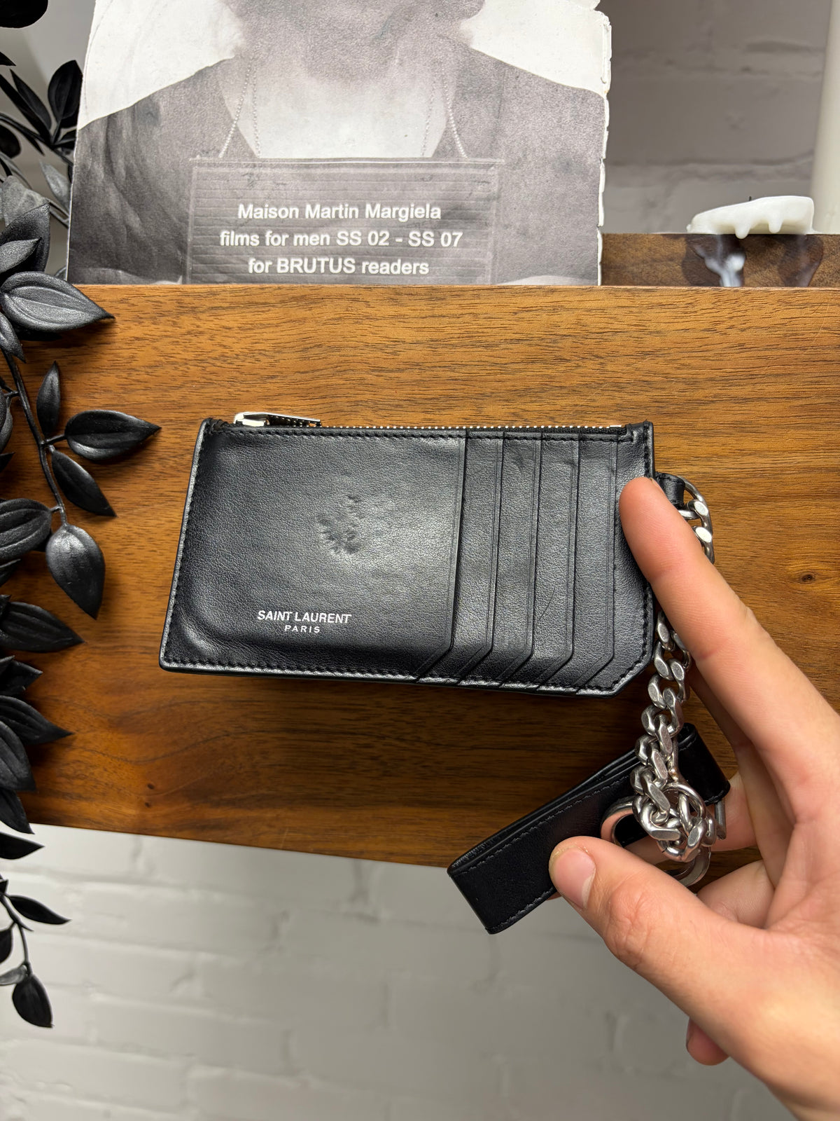 Saint Laurent ‘Sweet Dreams’ Black Leather Wallet with Chain and Leather Strap