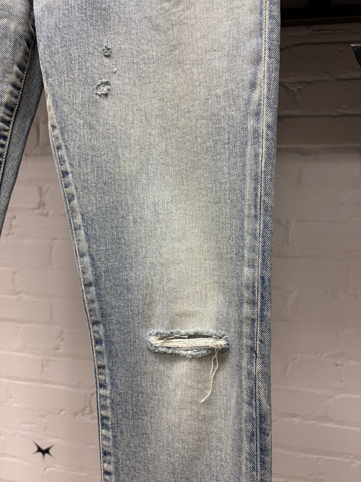 2021 Saint Laurent ‘D02’ Washed Blue Distressed Skinny Jeans