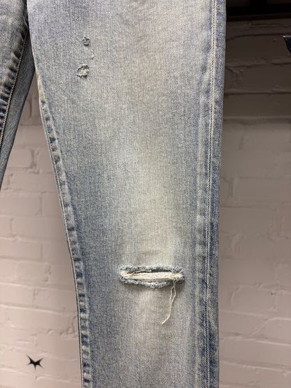 2021 Saint Laurent ‘D02’ Washed Blue Distressed Skinny Jeans