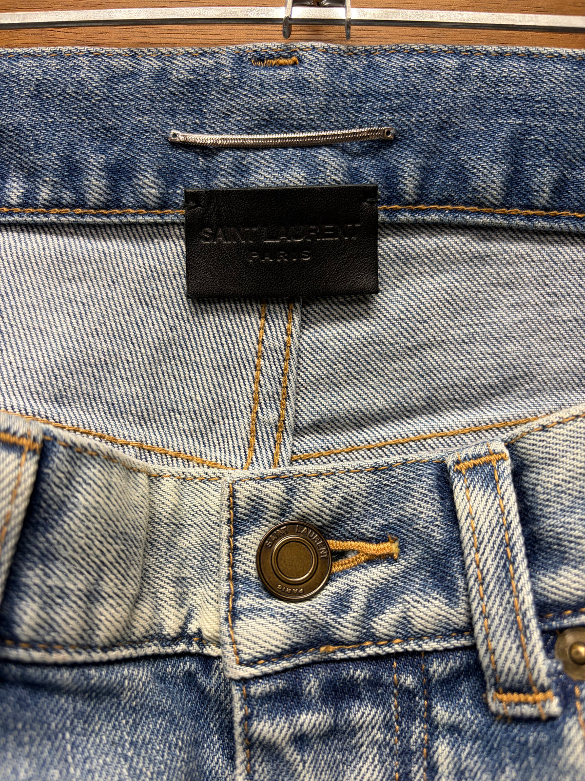 2021 Saint Laurent ‘D02’ Washed Blue Distressed Skinny Jeans