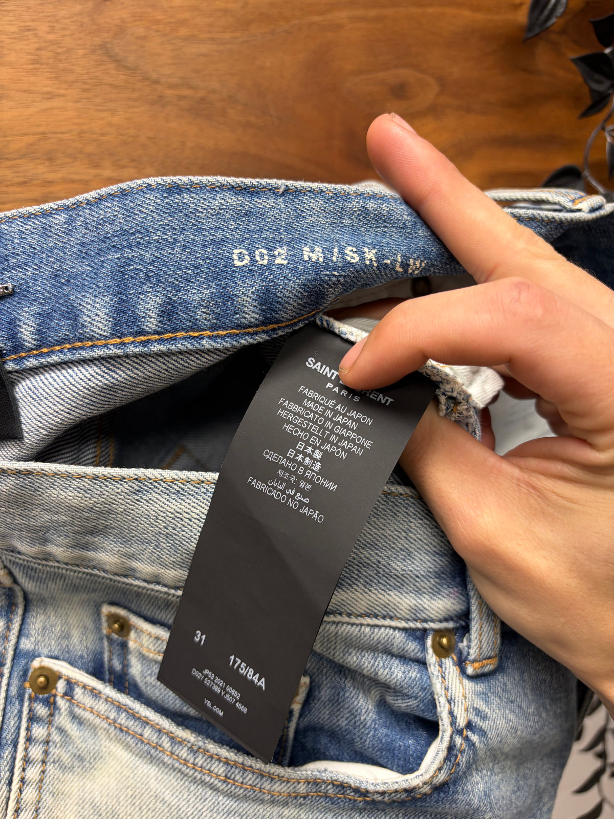 2021 Saint Laurent ‘D02’ Washed Blue Distressed Skinny Jeans