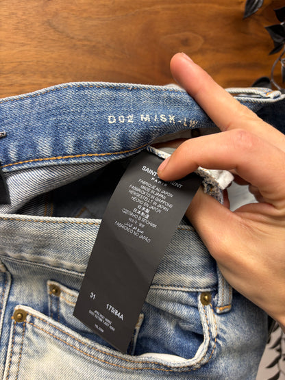 2021 Saint Laurent ‘D02’ Washed Blue Distressed Skinny Jeans