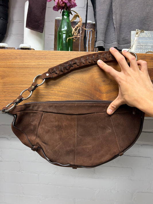 Yves Saint Laurent Rive Gauche Brown Suede ‘Crescent Shaped’ Hobo Shoulder Bag