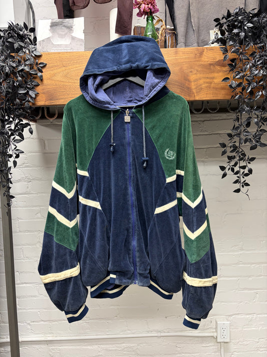 Vintage 1990s Givenchy Sport Velour Green/Blue Zip-Up Windbreaker Jacket
