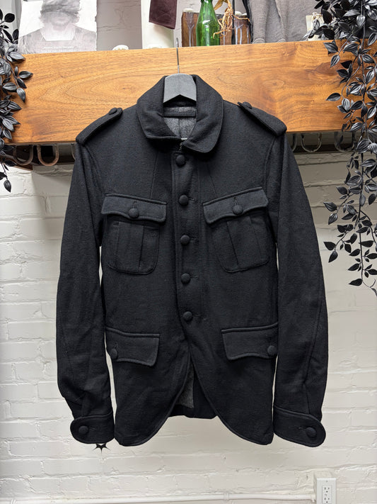 2000s Mihara Yasuhiro Black Wool Military Inspired Coat with Shoulder Epaulettes