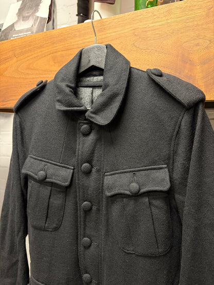 2000s Mihara Yasuhiro Black Wool Military Inspired Coat with Shoulder Epaulettes