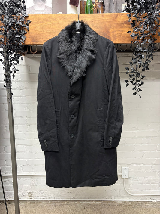 Helmut Lang Wool Double Breasted Coat with Sheep Fur Collar