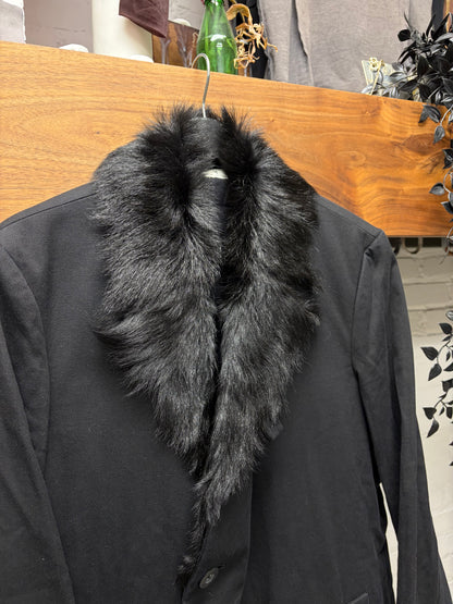 Helmut Lang Wool Double Breasted Coat with Sheep Fur Collar