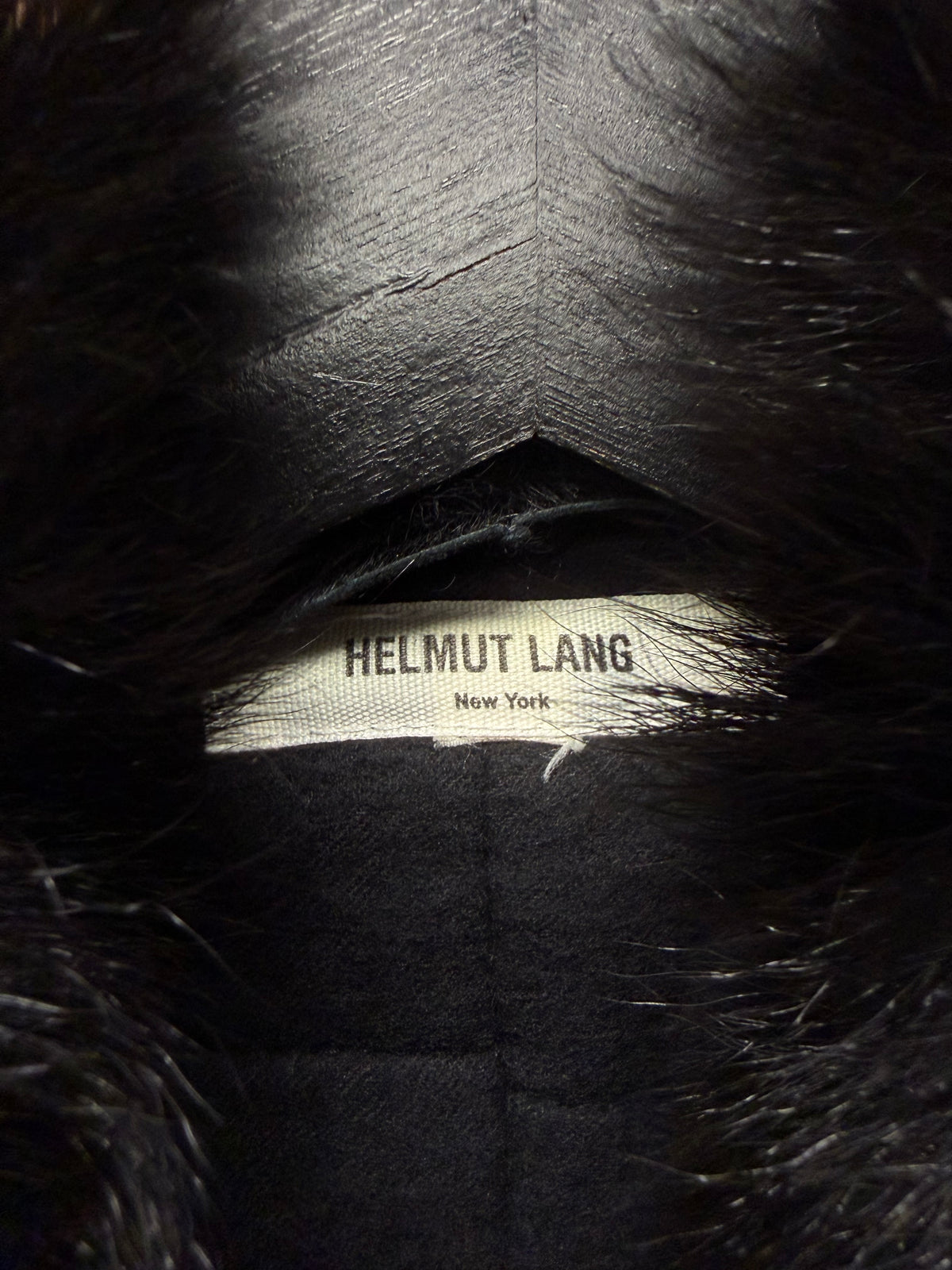 Helmut Lang Wool Double Breasted Coat with Sheep Fur Collar