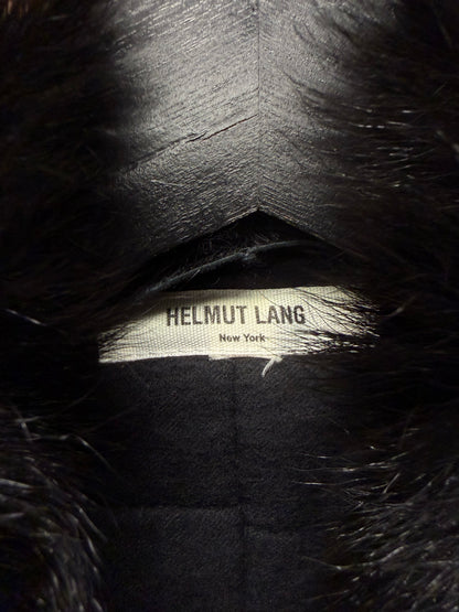 Helmut Lang Wool Double Breasted Coat with Sheep Fur Collar