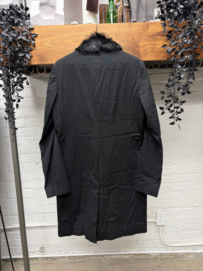 Helmut Lang Wool Double Breasted Coat with Sheep Fur Collar