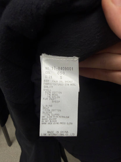 Helmut Lang Wool Double Breasted Coat with Sheep Fur Collar